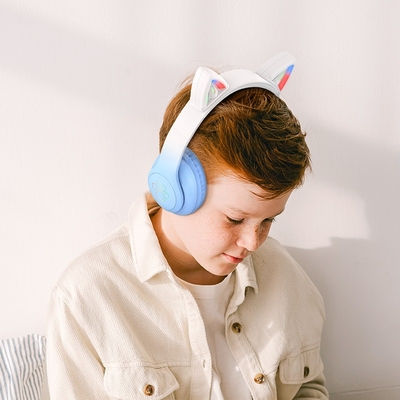 Wireless Ακουστικά Stereo Hoco W42 Cat Ears 400mAh MicroSD και AUX Crystal Blue