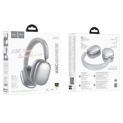 Wireless Ακουστικά Stereo Hoco W63 Triunfo ANC v5.4 500mAh με AUX Ασημί