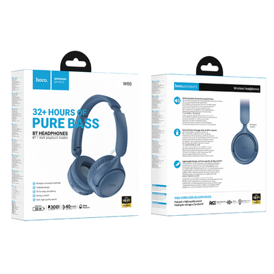 Wireless Ακουστικά Stereo Hoco W66 Wave v5.4 300mAh 32hr Χρήσης με Μικρόφωνο Μπλε