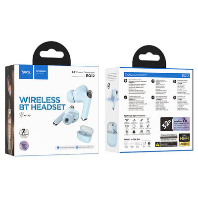 Wireless Hands Free Hoco EQ12 Rima TWS V5.3 350mAh 7 Ώρες Λειτουργίας με Πλήκτρο Ελέγχου και Συμβατό με Siri Μπλε
