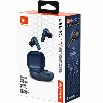 Wireless Hands Free JBL Live Pro 2 TWS Buds με Hybrid ANC 6-Mics 40h Λειτουργία IPX5 και Fast Charge Θήκη Μπλε