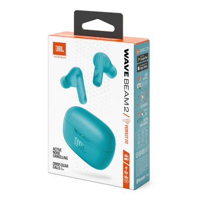 Wireless Hands Free JBL Wave Beam 2 Buds με Pure Bass ANC έως 40 Ώρες Λειτουργίας IP54 και Θήκη Φόρτισης Μπλε