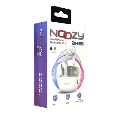 Wireless Hands Free Noozy BH55 V5.4 με ANC + ENC για Μείωση Εξωτερικού Θορύβου 30 ώρες Αναπαραγωγής 6 ώρες Ομιλίας Λευκό