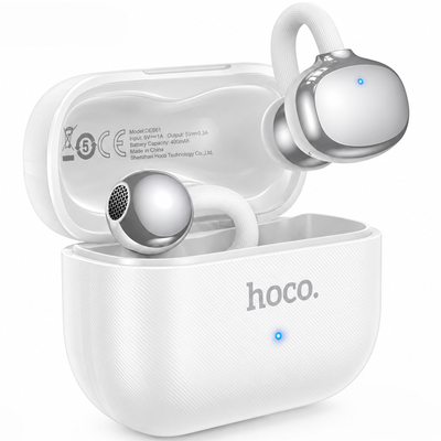 Wireless Hands Free Open-Ear Hoco. DES61 Cool TWS v6.0 250mAh 6h Ώρες Λειτουργίας Λευκά με Λευκό Silicon Sleeve