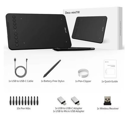 XP-PEN ταμπλέτα σχεδίασης με γραφίδα Deco Mini 7W, ασύρματη σύνδεση, 177.8x111.1mm, μαύρο