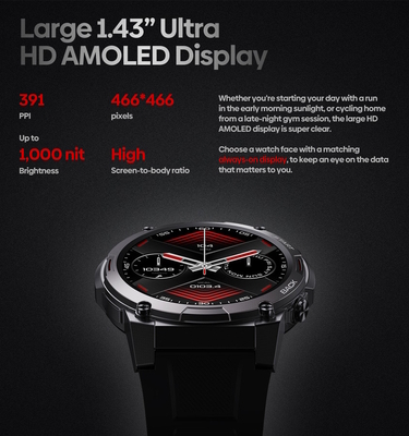 ZEBLAZE smartwatch Vibe 7 Pro, heart rate, 1.43" AMOLED, 3 ATM, ασημί