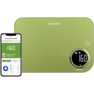 Ζυγαριά Κουζίνας 5kg Sencor SKS 7070GG LCD Οθόνη με Bluetooth και Εφαρμογή Κινητού Πράσινη