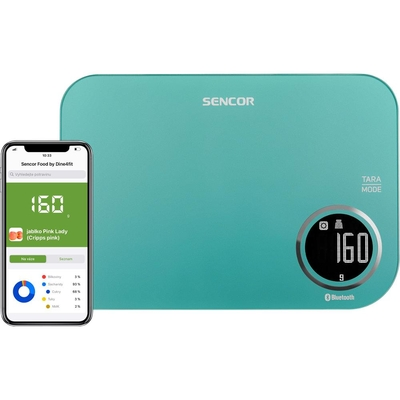 Ζυγαριά Κουζίνας 5kg Sencor SKS 7071GR LCD Οθόνη με Bluetooth και Εφαρμογή Κινητού Τιρκουάζ